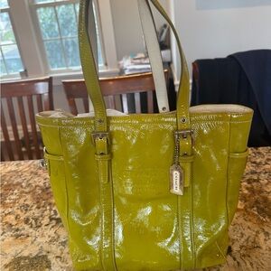 Coach Olive Green Patent Leather Tote